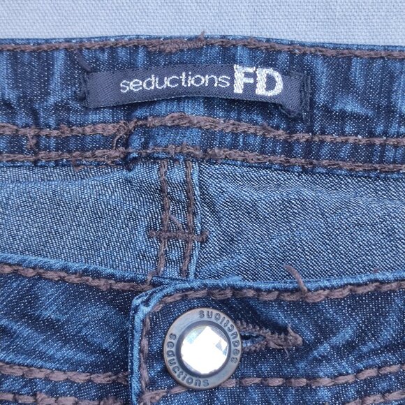 Seductions FD jeans women's junior size 9 indigo blue colour straight distressed - Picture 5 of 14
